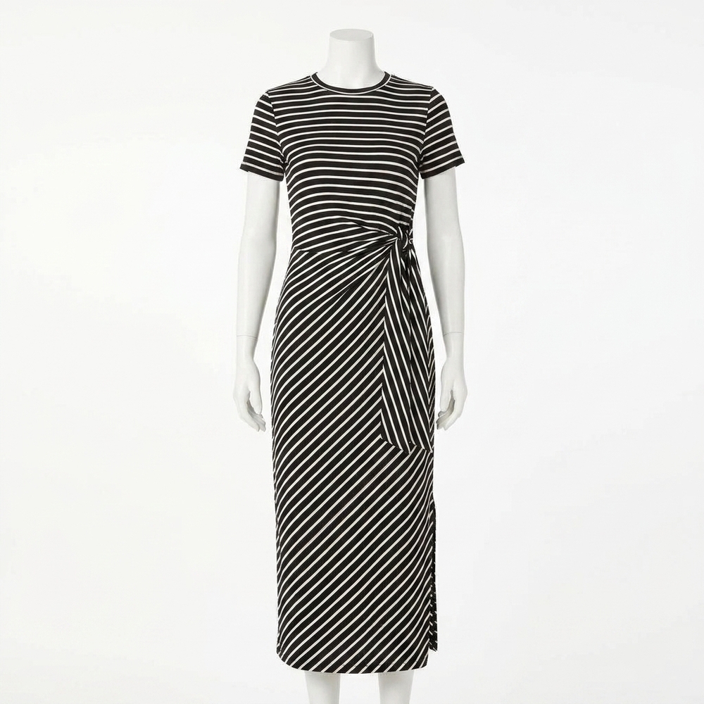 NEW COCO + CARMEN amara stripe tie waist midi dress in black